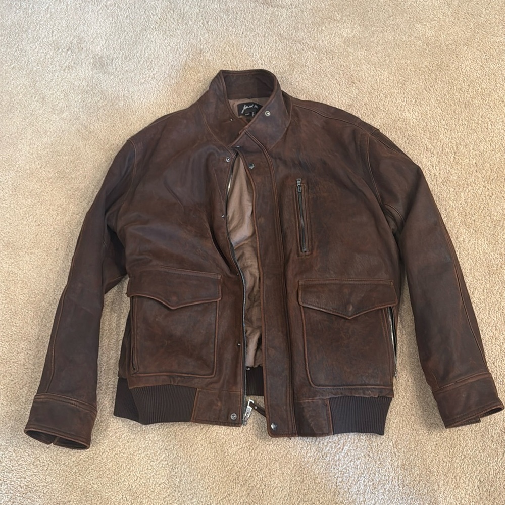 3XLT Jared M. Brown leather zip up jacket